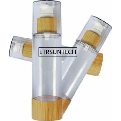50pcs 20/30/50/80/100/120ml Bamboo Cosmetic Sample Containers Emulsion Lotion Bamboo Vacuum Airless Pump Bottles F2687