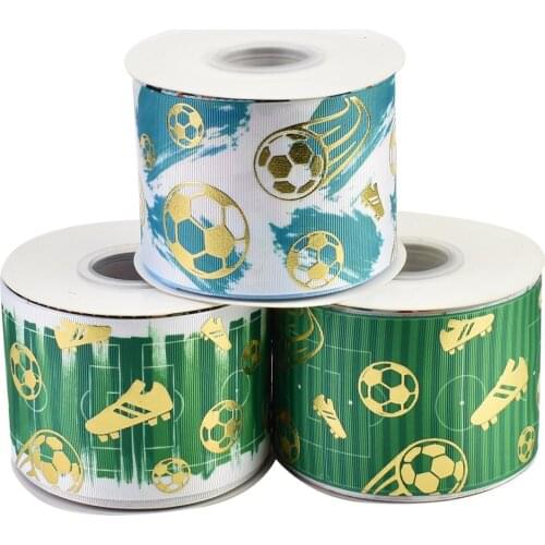 50yards 75mm Gold foil football sneakers Grosgrain Ribbon sport series For DIY Accessories Welcome Custom printed