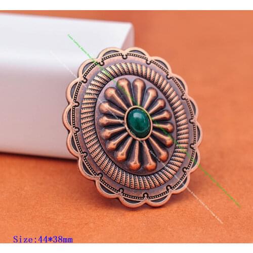 6pc 44*38mm Antique Copper Flower Pattern Green Turquoise Oval Concho For Leathercraft Leather Wallet Belt Hardware Decor