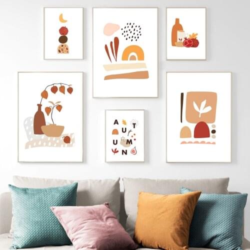 Abstract geometric Autumn fruit Leaf Plant Wall Art Canvas Painting Nordic Posters And Print Wall Pictures For Living Room Decor