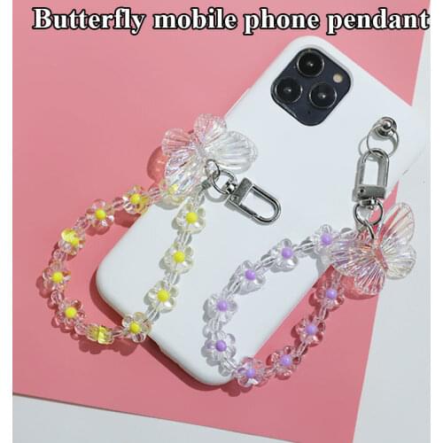 Butterfly Flower Mobile Phone Chains Transparent Small Flower Keychain All-match Exquisite Key Chain DIY Fashion Bag Accessories