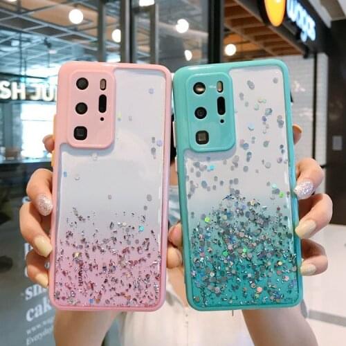 For Huawei Y5P Y6P Y7P Case Hard Transparent Gradient glitter protect Back Cover Case For Huawei P40 Pro P30 Lite Nova 7 Se