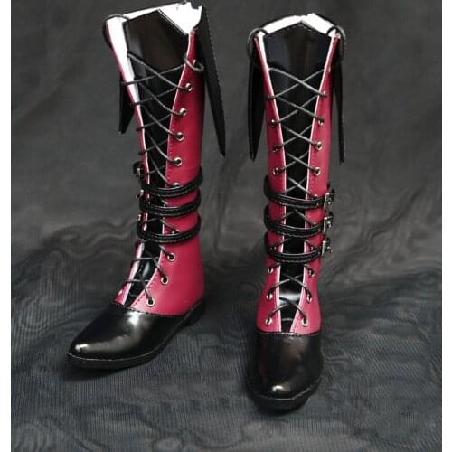 D01-P147 children handmade toy 1/3 1/4 Doll Accessories BJD/SD doll shoes Black red spell military boots 1pair