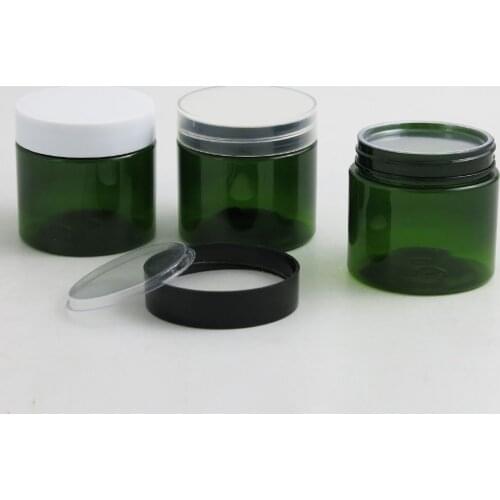60g Empty Travel Green PET Cream Bottle Jars 2oz Refillable Cosmetic Packaging with Plastic lids White Black Cap 50pcs