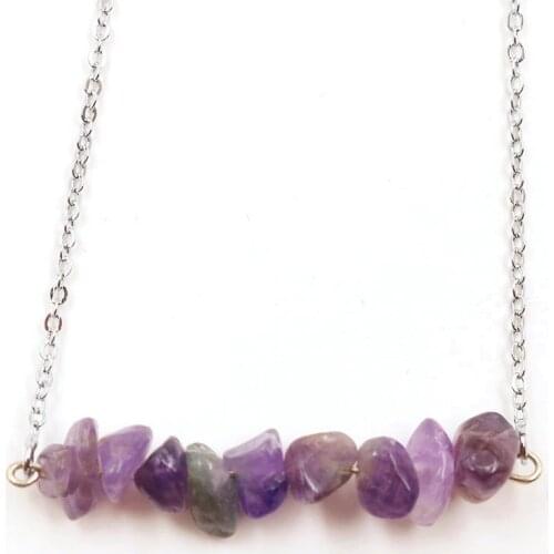 FYJS Unique Silver Plated Irregular Shape Small Natural Purple Amethysts Stone Pendant Link Chain Necklace