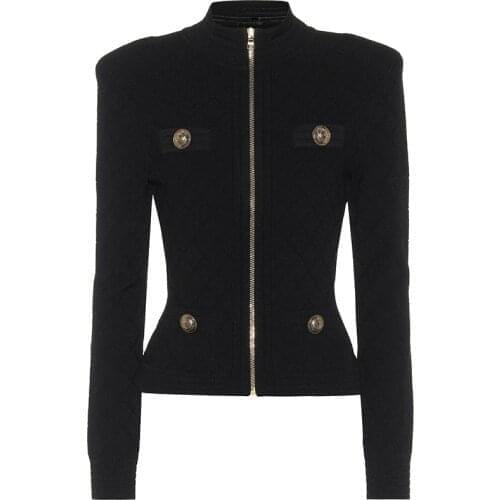 HIGH STREET Newest 2021 Designer Jacket Womens Pockets Lion Buttons Zip Knit Jacket