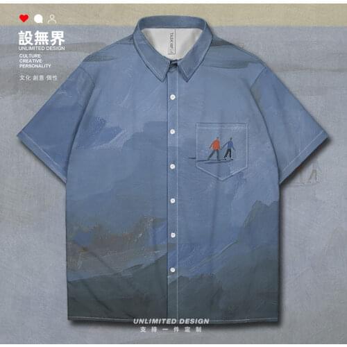 Oil painting famous paint brush touch literary couple walking at night Short-Sleeved shirt Printed Oversized Clothes Summer