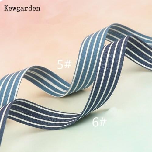 Kewgarden Flower Stripe Cherry Layering Cloth Denim Ribbon 38mm 25mm 10mm DIY Hair Bowknot Accessories Handmade Tape 10 Meters