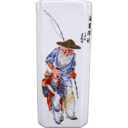 China Old Porcelain Pastel Figure Pattern Square Pen Holder