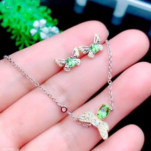 925 sterling silver natural peridot girl bracelet earrings 2 piece set bee animal new fashion support detection