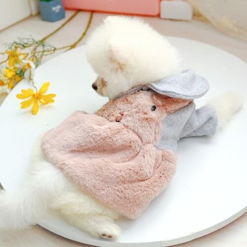 Cute Pet Velvet Shoulder Strap Dress for Teddy Pomeranian Bichon Dog Wedding Birthday Skirt Winter Warm Plush Bunny Strap Dress