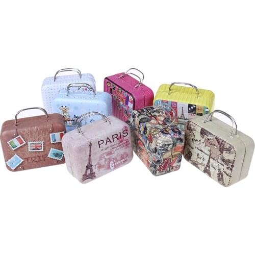 New Metal Mini Suitcase for Dolls Miniature Toys Trunk Dollhouse Decoration Lovely Small Clutch Jewellery Box Doll Handbag