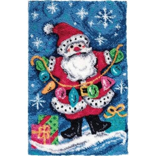 Latch Hook Rug Kits DIY Crochet Yarn Rugs Hooking Craft Kit with Color Preprinted Pattern Design for Adults Kids Christmas Decor