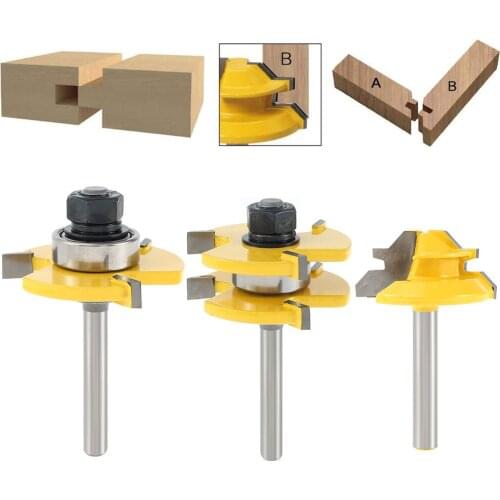 3Pack Tongue Groove Router Bit Tool Set 1/4'Inch Shank Rabbeting Router Milling T Shape Joint Router Cutter Bit 45 Degree Bits