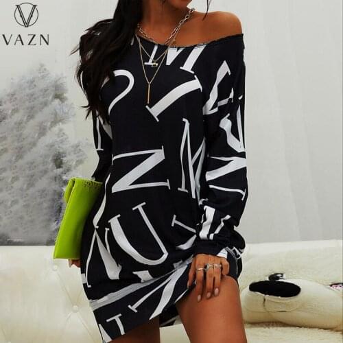 VAZN New 2021 Sexy Club Birthday Dress Mini Casual Letter Long Sleeve Women Elegant Fashion Female Dress Club Shinny Dress