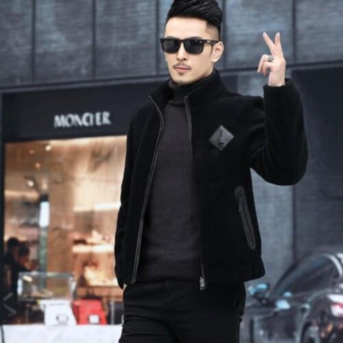 New Haining Fur Mens Short Slim 2021 Winter Sheep Shearing Coat Fur Jacket Jacket Stand Collar