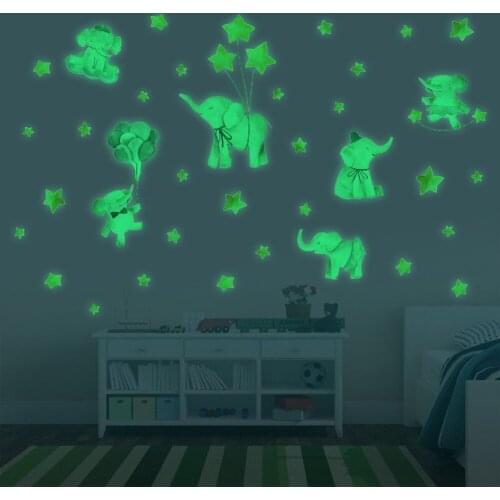 New cartoon animal elements luminous small elephant fluorescent star stickers glow-in-the-dark wall stickers