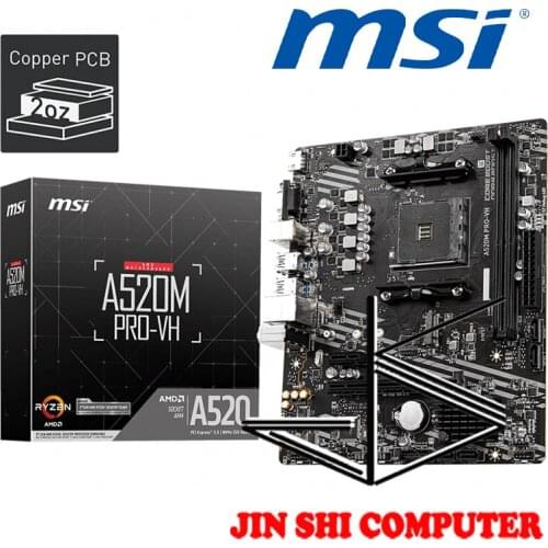 New MSI A520M PRO-VH AMD Socket AM4 Supports DDR4 Memory, up to 4600(OC) MHz Turbo M.2 PCI-E Gen3 x4 SATAIII VGA HDMI MATX