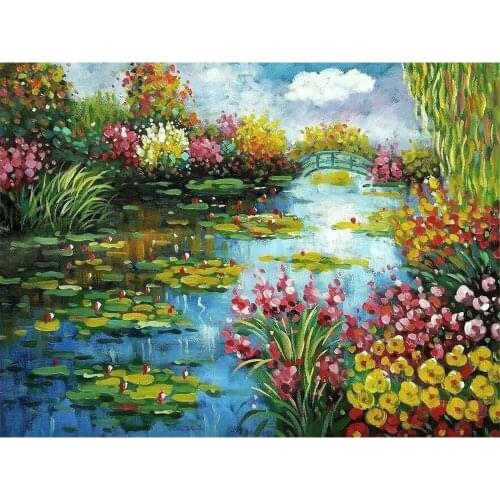 Landscape Flower DIY 11CT Embroidery Cross Stitch Kits Needlework Craft Set Printed Canvas Cotton Thread Home Wholesale