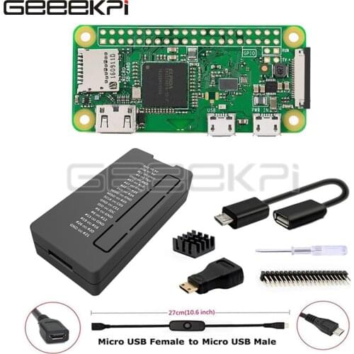 Plastic Case Kit Black Case Shell Cover Enclosure Kit for Raspberry Pi Zero W With GPIO Connector Heatsink HDMI to HDMI Adapter
