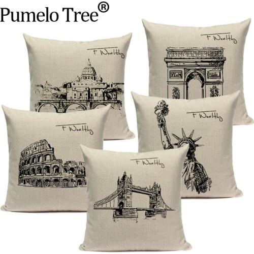 Simple Cushion Decorative Pillows Custom Cushion Cover Building Wind Pillow Case For Pillow Statue Of Liberty Pillow Case