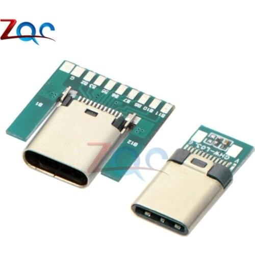 USB 3.1 Type C Connector 24 Pins Male Female Socket Receptacle Adapter to Solder Wire & Cable 24P PCB Board Support Module