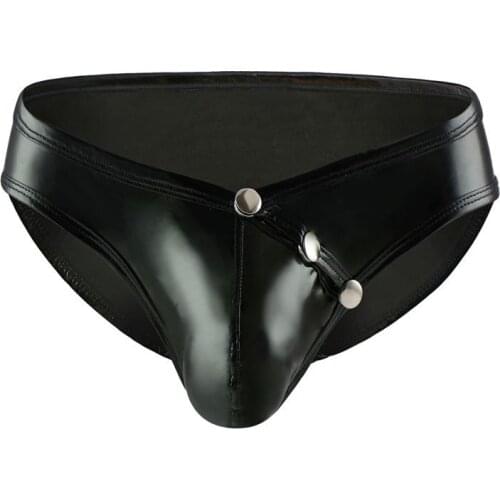 Sexy Lingerie Men Sissy Gay Thong Glossy Shiny Faux Leather Panties Open Crotch G-string T-back Underpants Erotic Underwear
