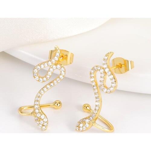 Gold CZ Snake Ear Earrings For Women Fashion Jewellery Animal Crystal Stud Earrings Best Friend Gift D'oreille Femme
