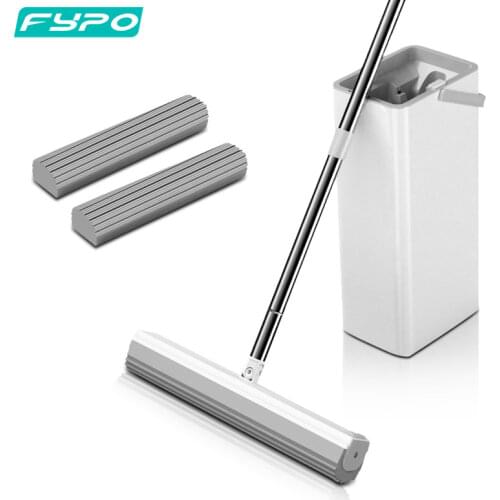 Fypo Sponge Mops,33cm Microfiber Mop With Bucket,Household Cotton Glue Absorbent Mop Wet and Dry Mop Set for Tile and Wood Floor