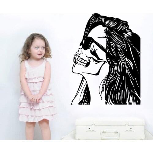 Special Skull Girl Head Wall Mural Home Cool Creative Decor Beautiful Girl With Glasses Shades Swag Murals Livingroom Decor Q-97