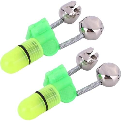 LED Fishing Rod Bite Alarm Bells Ring Fishing Lures Accessory Red Light Alerter Outdoor Twin Bells Alarm Tackle Fish Tool