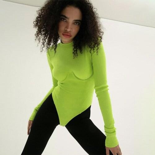 Rib Knitted Bodysuits Long-sleeved Round Neck Sexy Sports Bodysuits Fashion High Waist Solid Skinny Slim Women Outfits 3 Colors