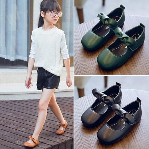 Children Girls Mary Jane Front Bow Hook Loop Strap Ballerina Flat Shoes for Summer Spring AN88