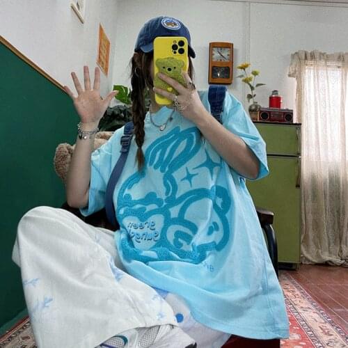 Street hip hop cute rabbit T-shirt girl fun BF big loose boyfriend short sleeve T-shirts girl summer women tees