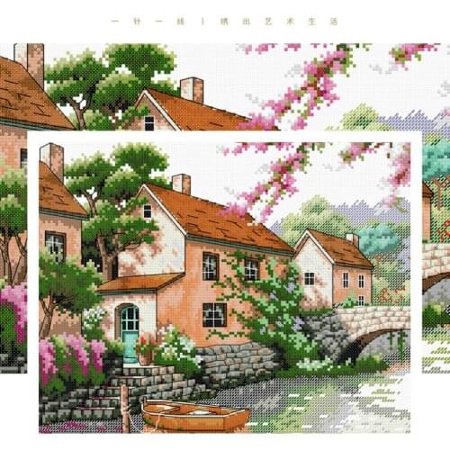All for cross-stitch embroidery European pastoral feng shui town landscape painting decorations for living room piecies