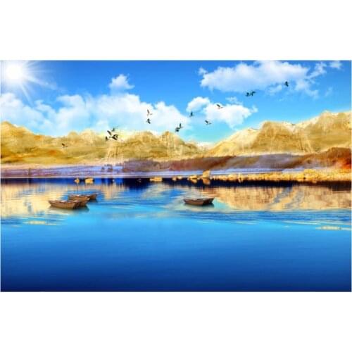 WDBH Custom photo 3d wallpaper Beautiful scenery of blue sky and white clouds lake room 3d wall murals wallpaper for walls 3 d