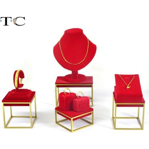 Stainless Steel Jewelry Display Red Velvet Material Necklace Showed Bracelet showcase Jewellery Display for glass cabinet