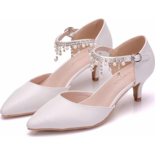 Women sandals wedding Party banquet PU Rhinestones Buckle Strap 5.5CM Thin High Heels Pointed Toe sandal women shoes size 35-42