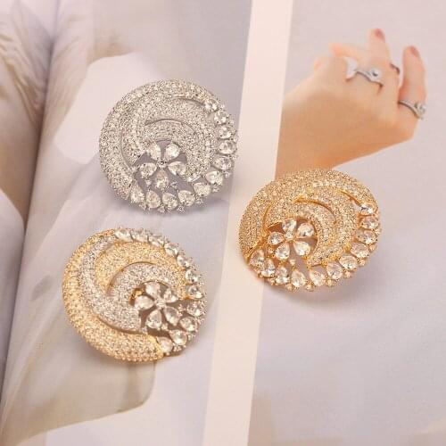 TIRIM Tendy Crystal Flower Round Dangle Stub Earrings for Women Luxury Sparking CZ Cubic Ziron Wave Earing Fashion Jewelry Gifts