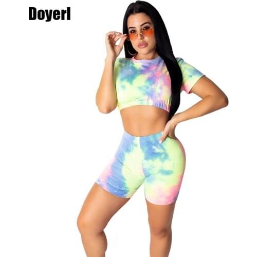 Tie Dye Co Ord Set Women Tracksuit 2 Piece Set Summer Clothes for Women Crop Top and Shorts Sweat Suit Sport Set Women Fitness