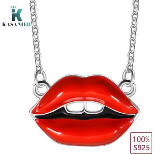 KASANIER S925 Sterling Silver Red Lips Pendant Necklace for Mom Girlfriend Women Teen Girls gift 40CM+5CM Extension