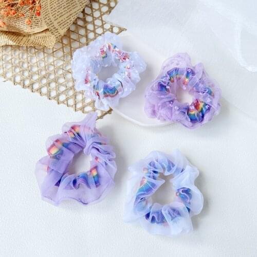 1Pcs Big Flower Silk Rainbow Hair Rope Women Girls Sweet Hair Rope Ties Fashion Hair Accessories Headwear Makeup Tools
