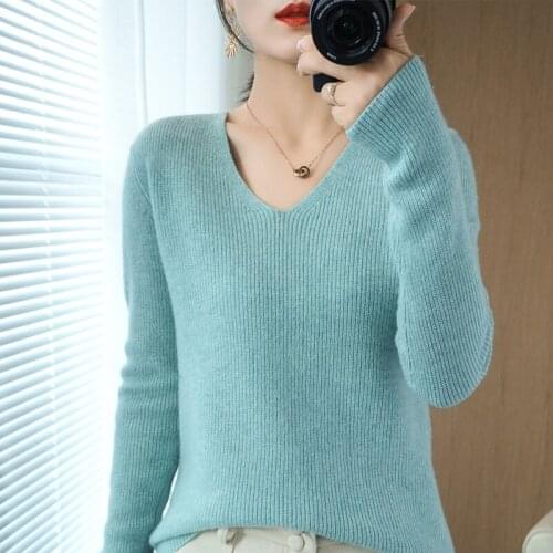 100% merino wool ladies V-neck sweater 2020 autumn and winter warm soft knitted pullover sweater women cashmere sweater