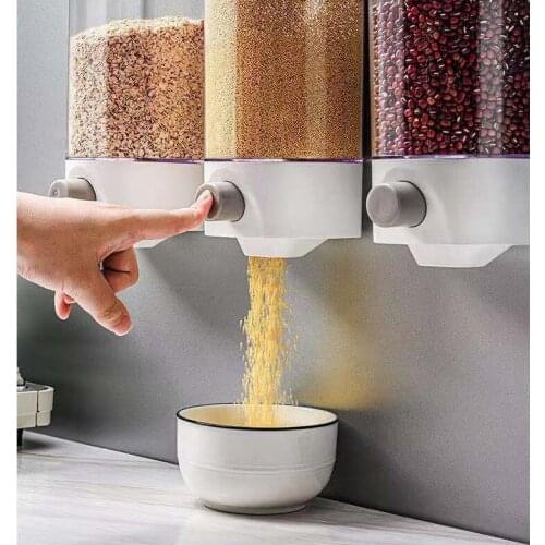 2pcs/lot Kitchen wall mounted grain sealed jar transparent moisture proof rice bean storage box press type cereal storage jar