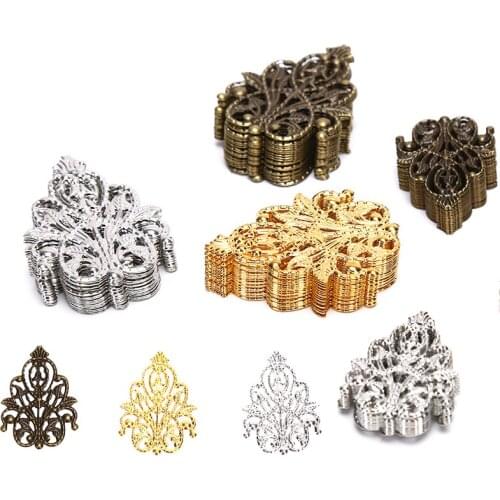 20pcs Wholesale Filigree Crafts Hollow Embellishments Findings Jewelry Accessories Bronze Tone Ornaments 35mm