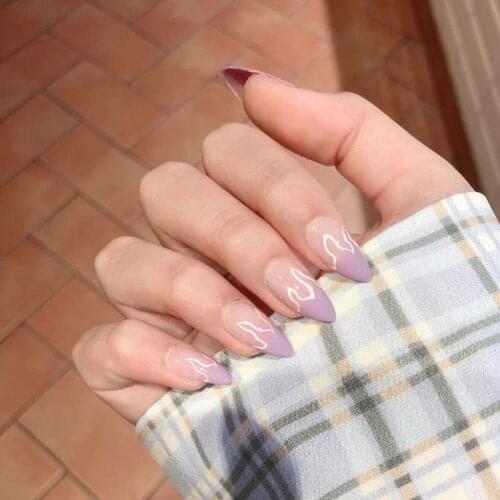 24pcs fake nails with glue designed flame False nails Detachable gauze Manicure patch press on nails with glue