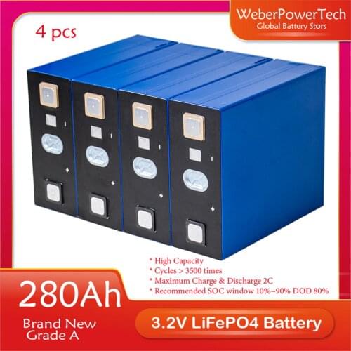 4pcs NEW 3.2V 280Ah lifepo4 Battery DIY 12V 24V 280AH Rechargeable Battery Pack for 200Ah Electric Car RV Solar Energy Tax Free