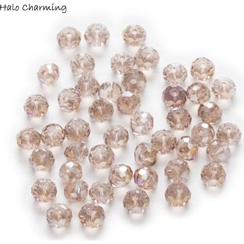 50 Piece Champagne AB Color Crystal Glass Rondelle Quartz Faceted Beads For Handmade Making Bracelet Necklaces DIY 4-8mm