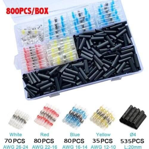 800PCS Solder Seal Wire Terminal Box Electrical Cable Protector Heat-shrinkable Middle Connection Connectors Combination