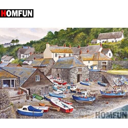 HOMFUN Full Square/Round Drill 5D DIY Diamond Painting "Boat scenery" Embroidery Cross Stitch 5D Home A08324